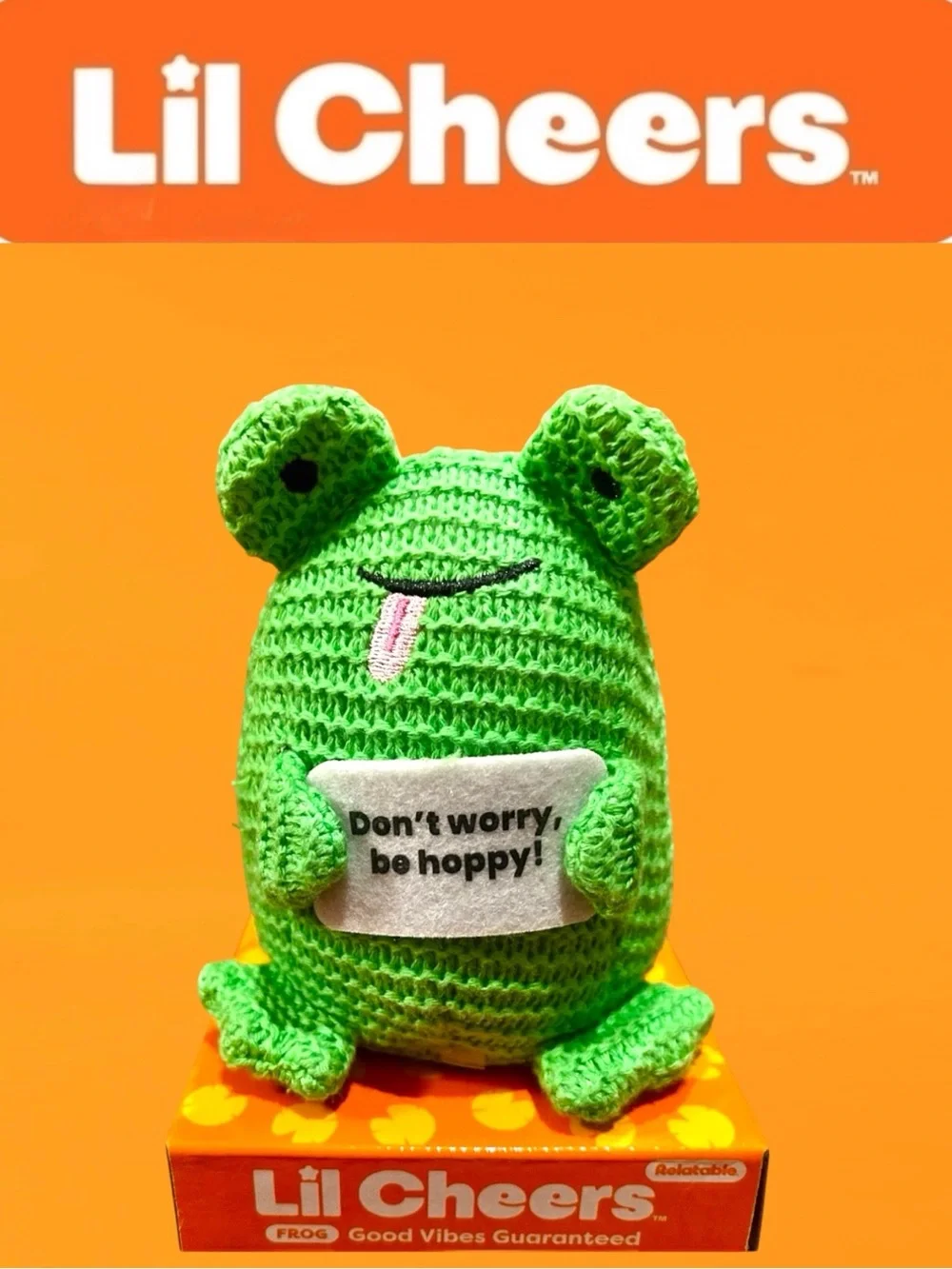 Green Crochet Frog Plush - 'Don't Worry, Be Hoppy!'